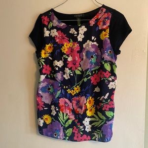 Silky floral front t-shirt blouse